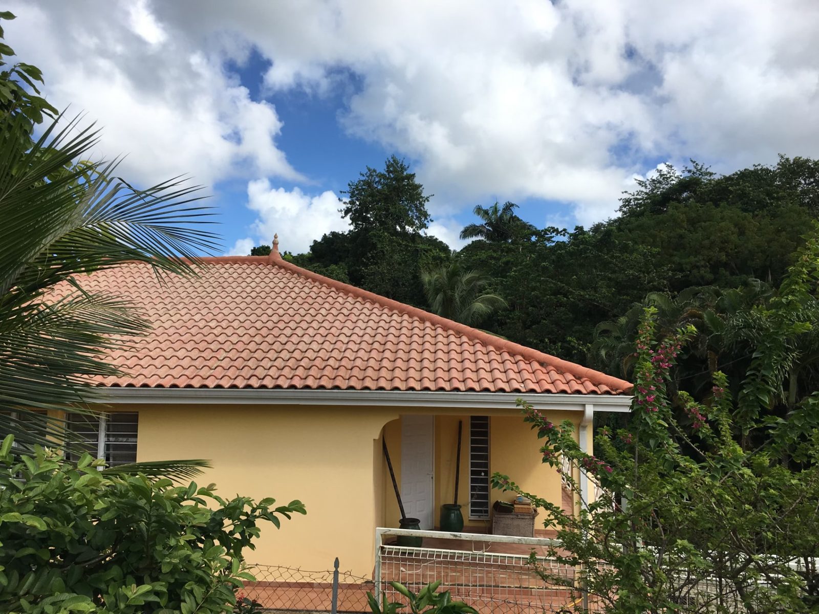 Toiture de villa aux tuiles terre cuite éclatantes après démoussage